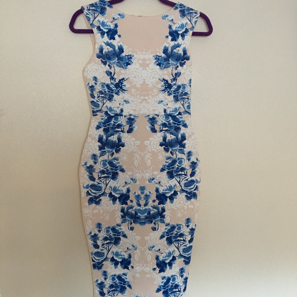 Lipsy Floral Pink/Blue Midi Sleeveless Dress US4 - Picture 3 of 5